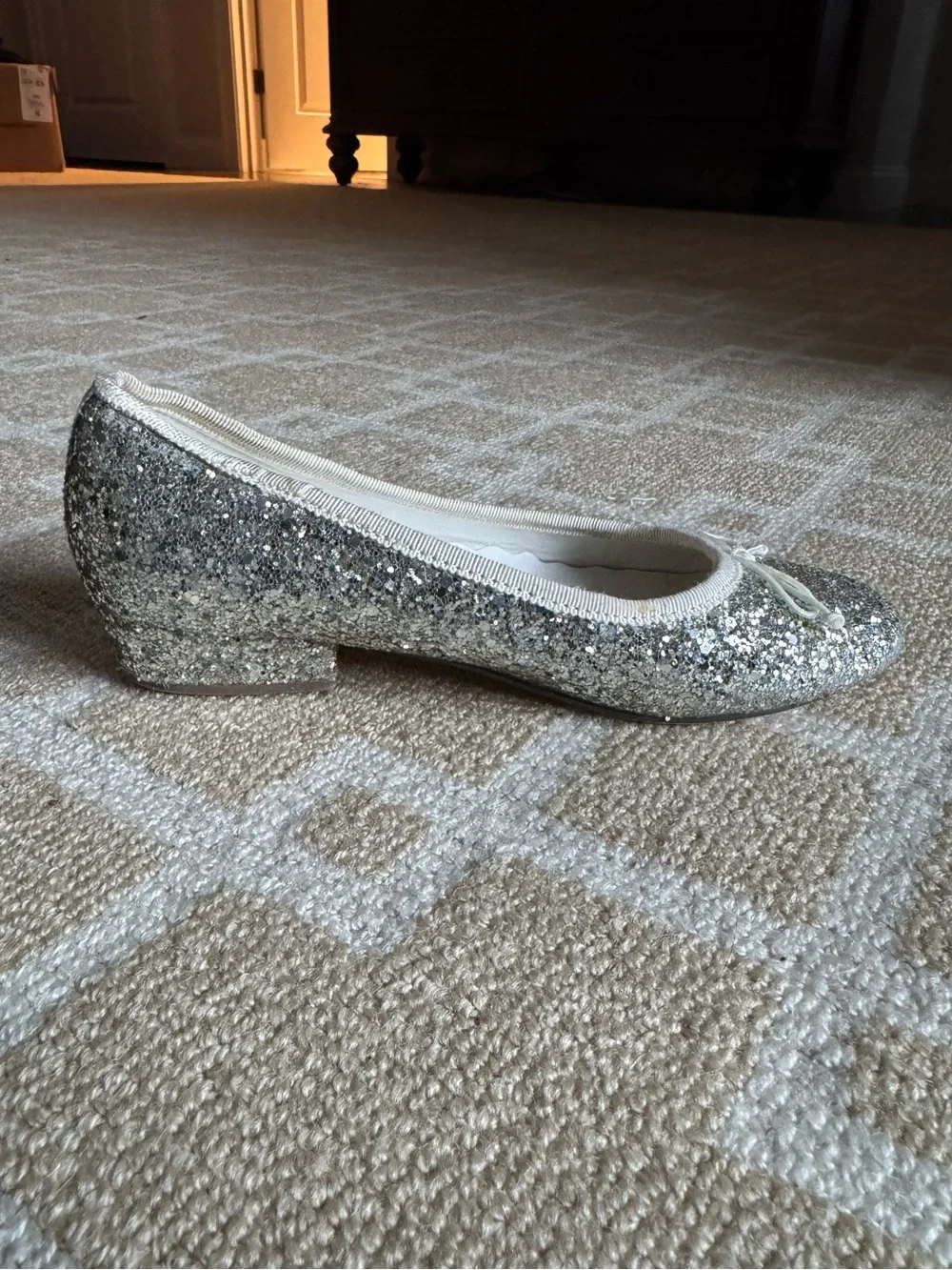 J. Crew Crewcuts Silver Glitter Ballet Flats Block Heel Girls Size 1